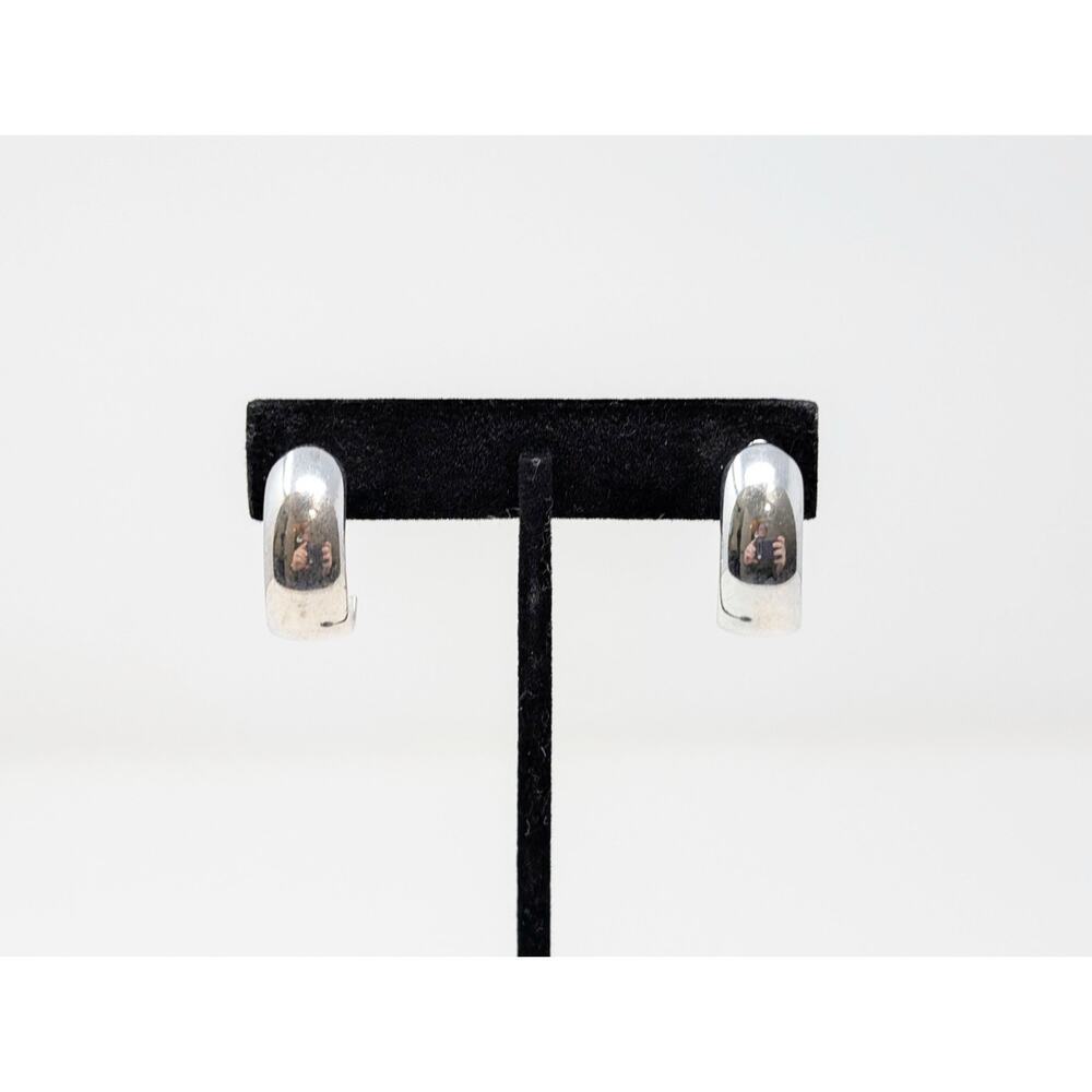 Vintage Napier Earrings Silver-Tone Hoop Smooth Screw Back